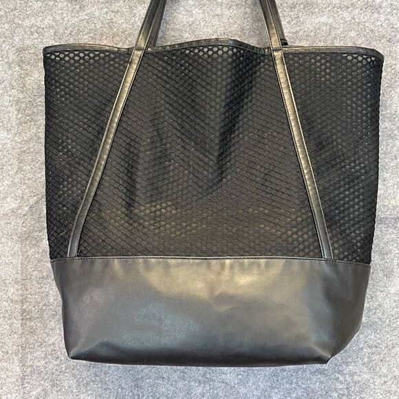 VICTORIA’S SECRET Tote Bag Black Pink Embroidered Mesh Tassel Open Top Shoulder - Picture 13 of 15